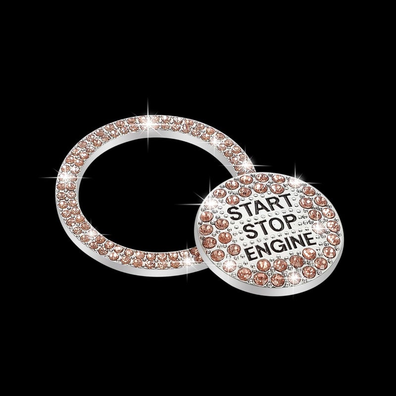 TOMALL Bling Car Engine Start Button Cover Diamond Crystal Push Start Ring Sticker Sparkly Accessories Ignition Button Rhinestone Emblem Decorations Universal (Orange) - Image 1